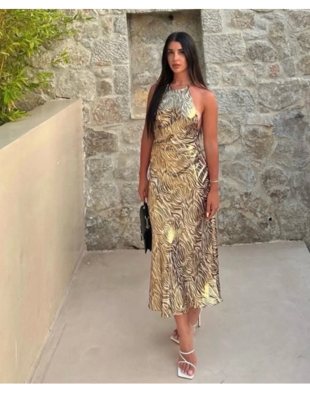 Zara Gold Zebra-Print Midi Dress Zara Gold Zebra-Print Midi Dress